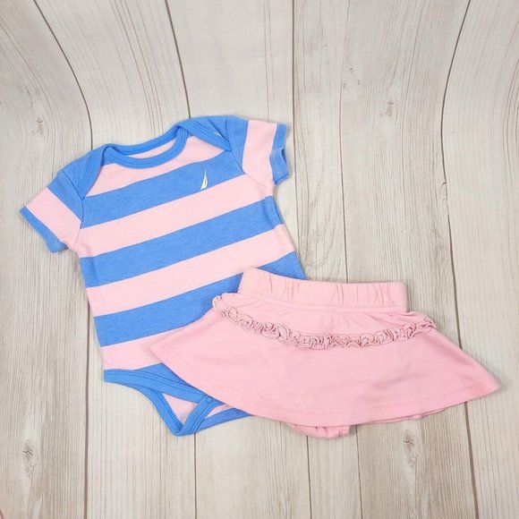 Baby Girl 2 Outfits 1 Pc. Bodysuit and 1 Mini Skirt Matching Set Pink/Blue 3-6M - Picture 4 of 12